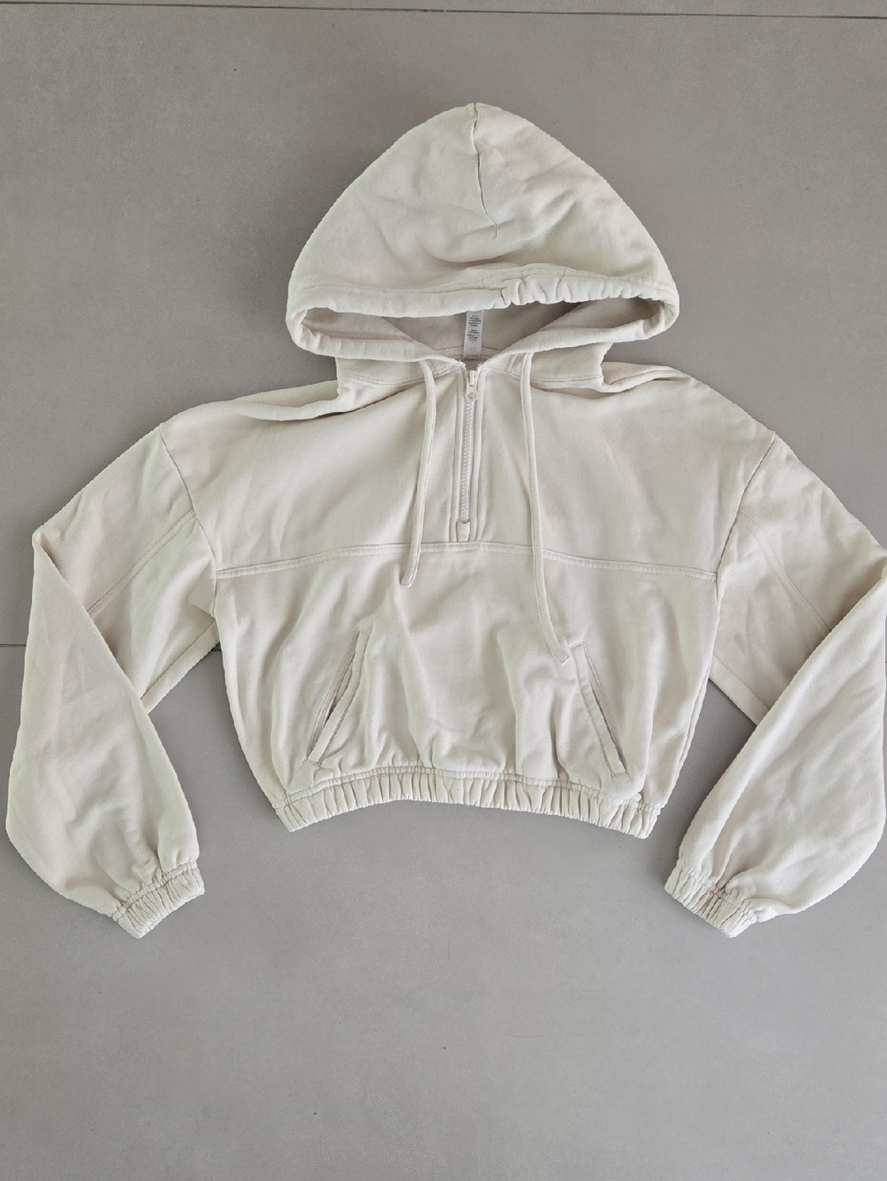 Alo Yoga Stadium Half Zip Hoodie Cropped Length In Cream Size XS